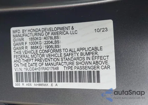 2024 Acura Integra A-Spec из США, поврежденный, VIN 19UDE4H31RA017648